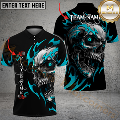 Maxcorners Billiard Pool 8 Ball Flame Skull Personalized Name Men And Women 3D Polo Shirt Custom Billiard Team Jersey (4 Colors)