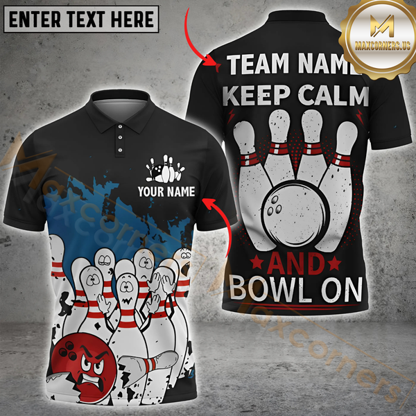 Maxcorners Bowling Keep Calm and Bowl On Multicolor Customized Name, Team Name 3D Shirts