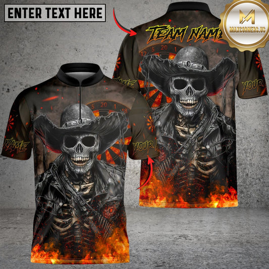 Maxcorners Darts Cowboy Skeleton Gunslinger Multicolor Customized Name, Team Name 3D Shirts