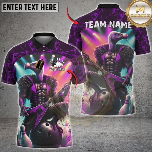 Maxcorners Bowling Rock Vulture Guitar Stage Art Multicolor Customized Name, Team Name 3D Shirt