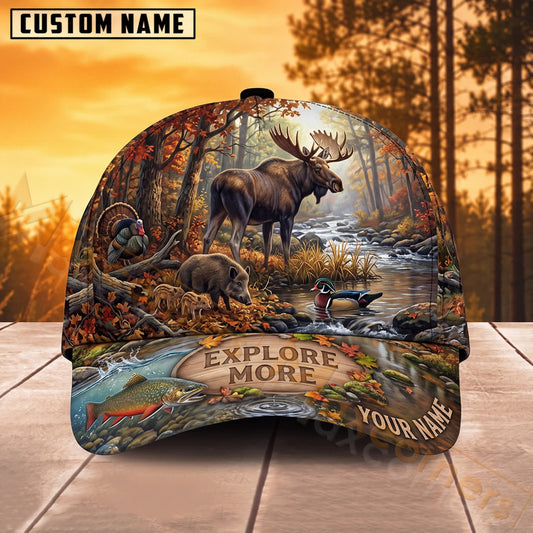 Maxcorners Moose Hunting Autumn Lake Explore More Personalized Name 3D Cap