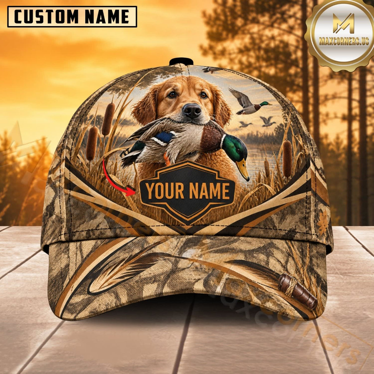Maxcorners Dog Hunting And Duck Realistic Marsh Grass Camo Retriever Personalized Name 3D Cap