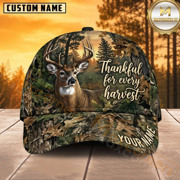 Maxcorners Deer Hunting Whitetail Buck Thankful for Every Harvest Oak Leaf Camo Customized Name 3D Cap