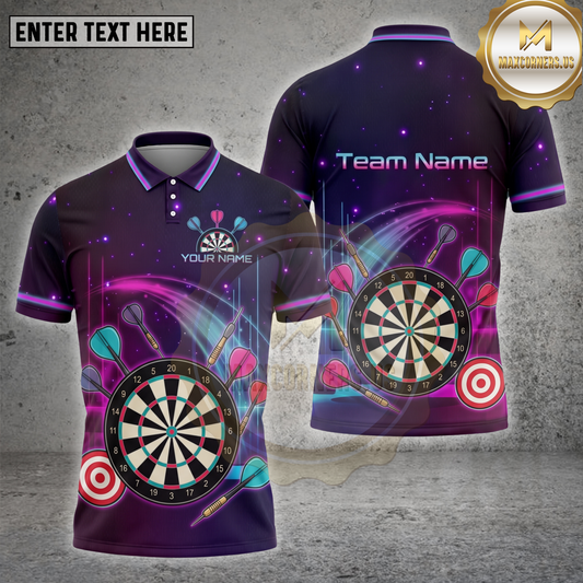 Maxcorners Darts Shirt Neon Dartboard Multiple Options Personalized Name, Team Name 3D Shirt