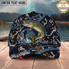 Maxcorners Fishing Black Marble Pattern Personalized Name 3D Cap (12 Fish Species)