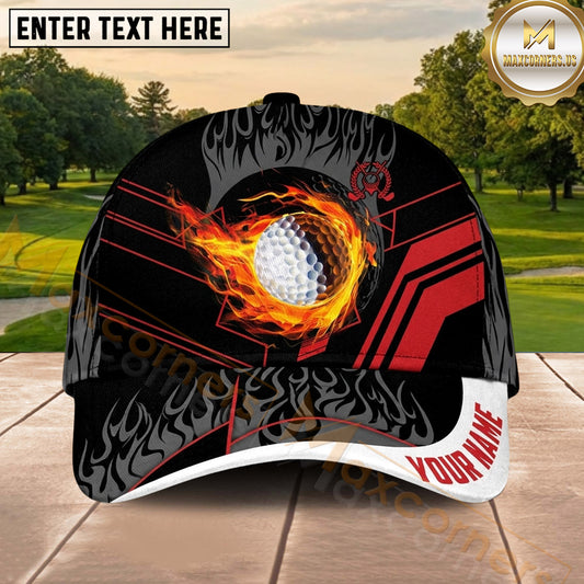 Maxcorners Golf Flaming Ball Tribal Graphic Personalized Name 3D Classic Cap
