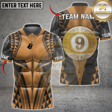 Maxcorners Billiards Gold Number 9 Ball Luxury Pattern Personalized Name, Team Name 3D Shirt