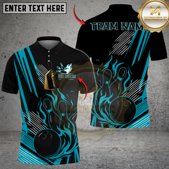 Maxcorners Bowling And Pins Flame Strike Minimalist Black Customized Name, Team Name 3D Shirt (4 Colors)