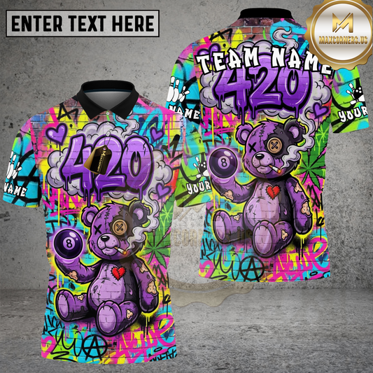 Maxcorners Billiards Shirts 420 Bear Graffiti Rainbow Multicolor Options Personalized Name, Team Name 3D Shirt (4 Colors)