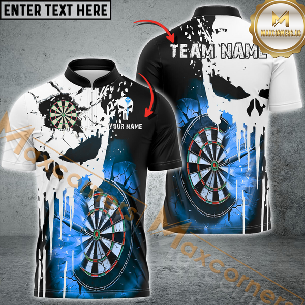 Maxcorners Darts Punished Skull Flame MutilColor Option Customized Name, Team Name 3D Polo Shirt