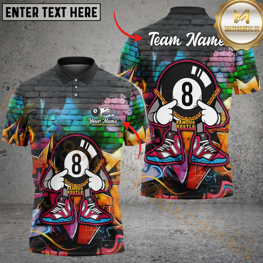 Maxcorners Billiard 8-Ball Pool Funny Graffiti Wall Multicolor Personalized Name, Team Name 3D Shirt