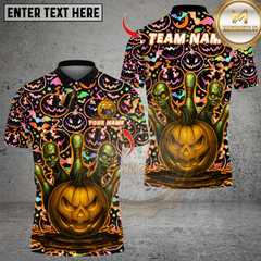 Maxcorners Bowling Halloween Pumpkin Zombie Pins Multicolor Customized Name, Team Name 3D Shirts