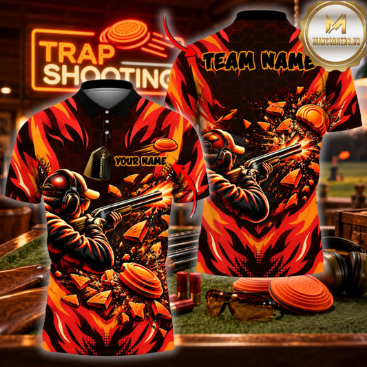( 4 Colors ) Maxcorners Trap Clay Shooting Fire Dragon & Explosive Clay Targets Multicolor Customized Name, Team Name 3D Shirts