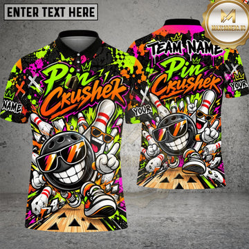 Maxcorners Bowling Pin Crushers Neon Graffiti Personalized Name 3D Unisex Shirt