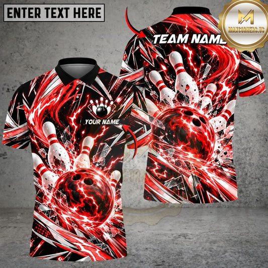 Maxcorners Bowling Dynamic Swirl Energy Rays Lightning Pins Strike Artwork Multicolor Customized Name, Team Name 3D Shirts