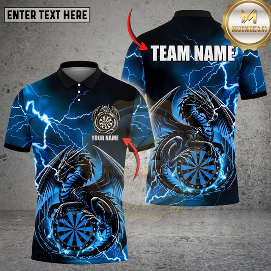 Maxcorners Dart Polo Shirt Thunder Dragon Dartboard Multicolor Options Personalized Name, Team Name 3D Shirt (4 Colors)