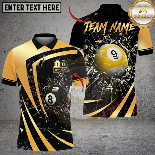 Maxcorners Billiards 8 Ball & 9 Ball Metallic Break Glass Customized Name, Team Name 3D Shirt (6 Colors)