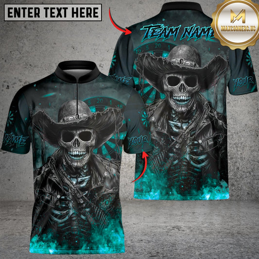 Maxcorners Darts Cowboy Skeleton Gunslinger Multicolor Customized Name, Team Name 3D Shirts