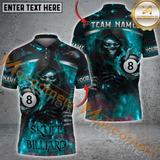 Maxcorners Custom Billiard Team Jersey, Skull Billiard With Flaming 8-Ball Personalization Name And Team Name