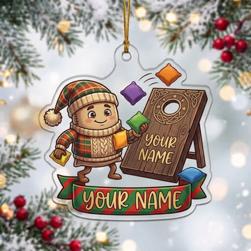 Maxcorners Cornhole Christmas Cozy Character Wooden Board Customized Name 3D Keychain And Ornament