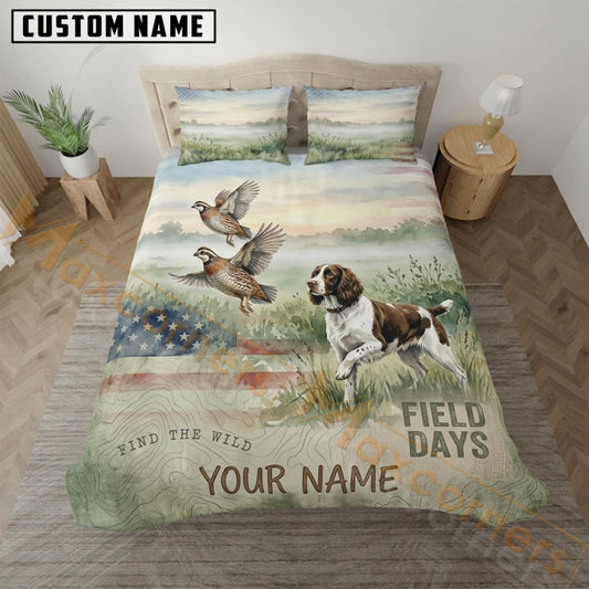 Maxcorners Upland Bird Hunting American Flag Outdoor Days Bedding Set 3D Print Custom Name
