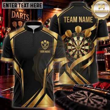 Maxcorners Darts Black Gold Royal Dartboard Personalized Name 3D Unisex Shirt