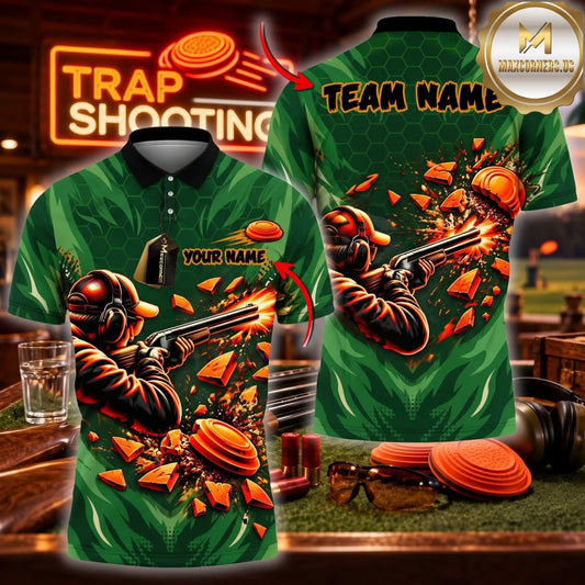 ( 4 Colors ) Maxcorners Trap Clay Shooting Fire Dragon & Explosive Clay Targets Multicolor Customized Name, Team Name 3D Shirts