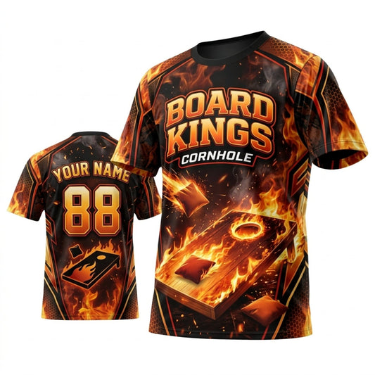 Maxcorners Cornhole Board Kings Flaming Skull Personalized Name 3D Unisex Shirt