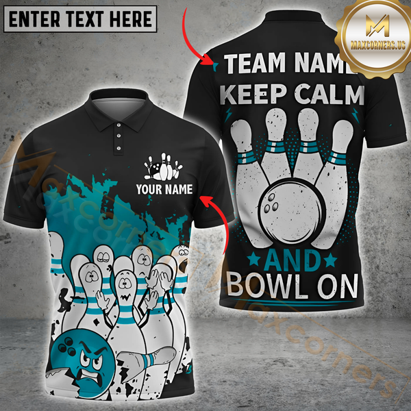 Maxcorners Bowling Keep Calm and Bowl On Multicolor Customized Name, Team Name 3D Shirts