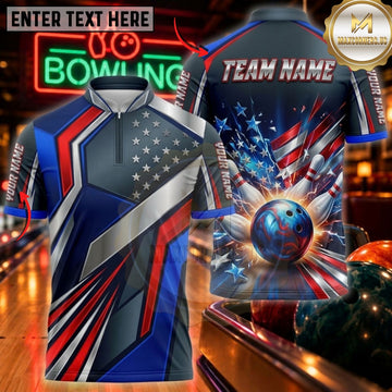 Maxcorners Bowling & Patriotic Bowling Ball Graphic Customized Name, Team Name 3D Shirts