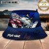 Maxcorners Fishing American Flag Blue Honeycomb Personalized Name 3D Bucket Hat (12 Fish Species)