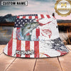 Maxcorners Fishing Patriotic Flag Personalized Name 3D Bucket Hat (12 Fish Species)