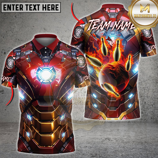 Maxcorners Red Power Armor Bowling Multi Options Personalized Name, Team Name 3D Shirts