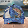 Maxcorners Fishing Blue Hexagon Pattern Personalized Name 3D Cap (12 Fish Species)