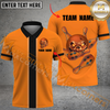 Maxcorners Orange And Black Funny Ball Skull Bowling Jersey Customized Name, Team Name 3D Polo Shirt