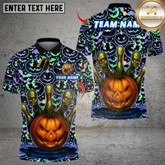 Maxcorners Bowling Halloween Pumpkin Zombie Pins Multicolor Customized Name, Team Name 3D Shirts