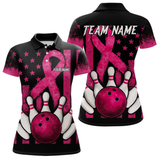 Maxcorners Breast Cancer Bowling Shirts For Men Custom Black and Pink ribbon American Flag Bowling Team Jerseys LM064