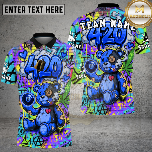 Maxcorners Billiards Shirts 420 Bear Graffiti Rainbow Multicolor Options Personalized Name, Team Name 3D Shirt (4 Colors)