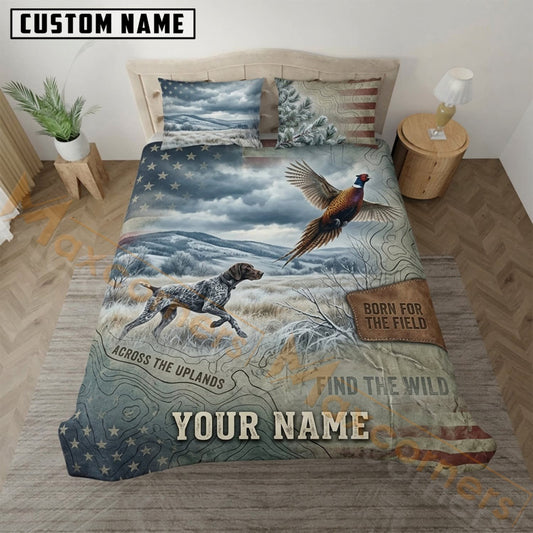 Maxcorners Pheasant Hunting Blue Mountain Born For The Field Bedding Set 3D Print Custom Name