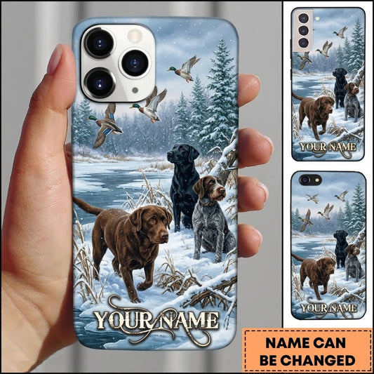 Maxcorners Duck Hunting Chocolate Labrador Retriever and Black Labrador Winter Adventure Personalized Name 3D Phone Case
