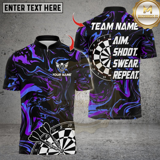 Maxcorners Aim Shoot Swear Repeat Dart Multicolor Customized Name, Team Name 3D Shirts
