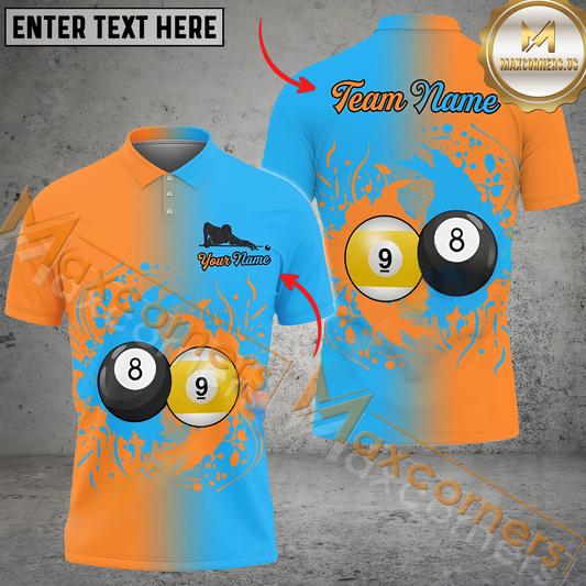 Maxcorners Gradient Billiard Jersey Multicolor Options Personalized Name, Team Name 3D Polo Shirt (4 Colors)