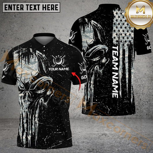 Maxcorners Golf Camo Punisher Skull Personalized Name, Team Name 3D Shirt (4 Colors)
