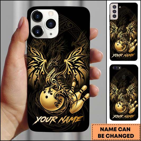 Maxcorners Bowling Phonecase Golden Phoenix Flowing Ornamental Art Personalized Name 3D Phone Case