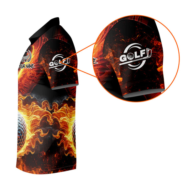 Maxcorners Fire Golf Ball Custom Men's Golf Polo Shirt, Golfing Apparel, Golf Gifts For Men