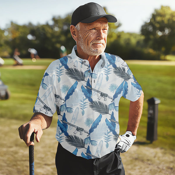 Maxcorners Blue Feather Golf Polo Shirt, Mens Golf Gift, Mens Tropical Shirts