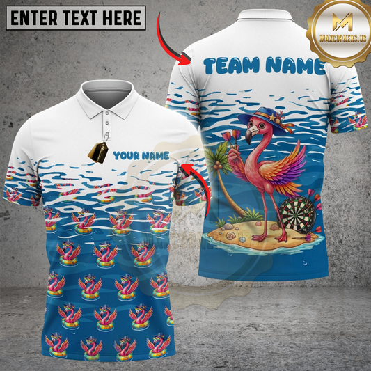 Maxcorners Darts Cute Flamingo Summer Vibe Personalized Name Shirt