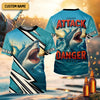 Maxcorners Shark Fishing SPF Shirts, Shark Attack Danger Area Fishing Shirts For Men, Funny Fisherman Gift