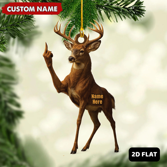Maxcorners Personalized Funny Deer Buck Fukin' Finger Hunting Acrylic Christmas Ornament And Keychain Custom Gift For Hunters 2D Flat