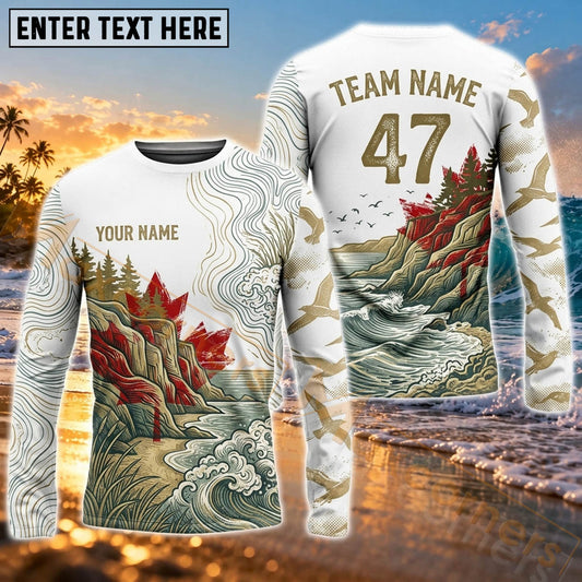 Maxcorners Surfing Shirt Coastal Wave Adventure Art Customized Name, Number, Team Name 3D Long Sleeve Shirts